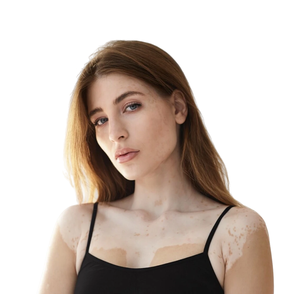 Vitiligo treatment showing depigmented patches on skin