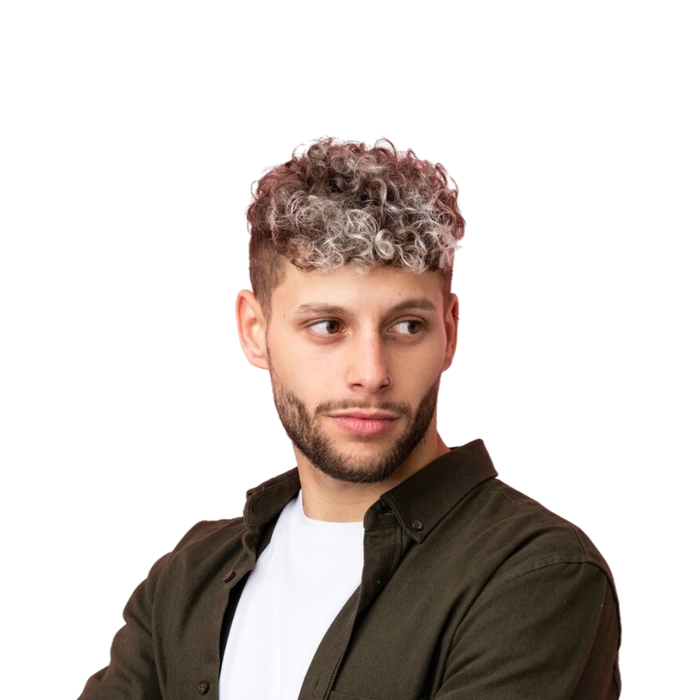 Man with curly hair and a defined hairline, representing a featured hair loss and scalp regeneration treatment.