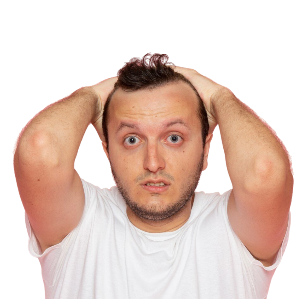 Hair Transplant Support Treatment showing man parting hair to reveal thinning area