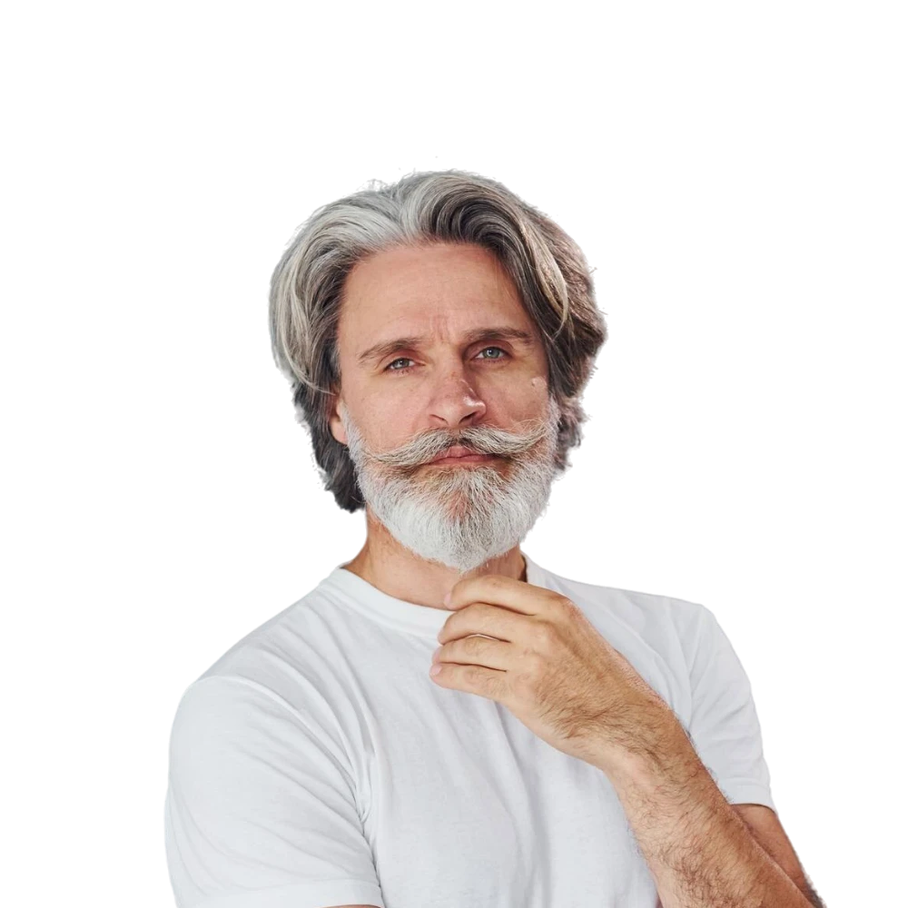 Hair Repigmentation Treatment concept showing man with salt and pepper hair